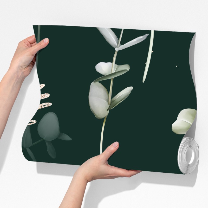 Fototapeta wzór eukaliptusa ze złotymi akcentami – Wallissimo® Fototapeta wzór eukaliptusa ze złotymi akcentami – Wallissimo®