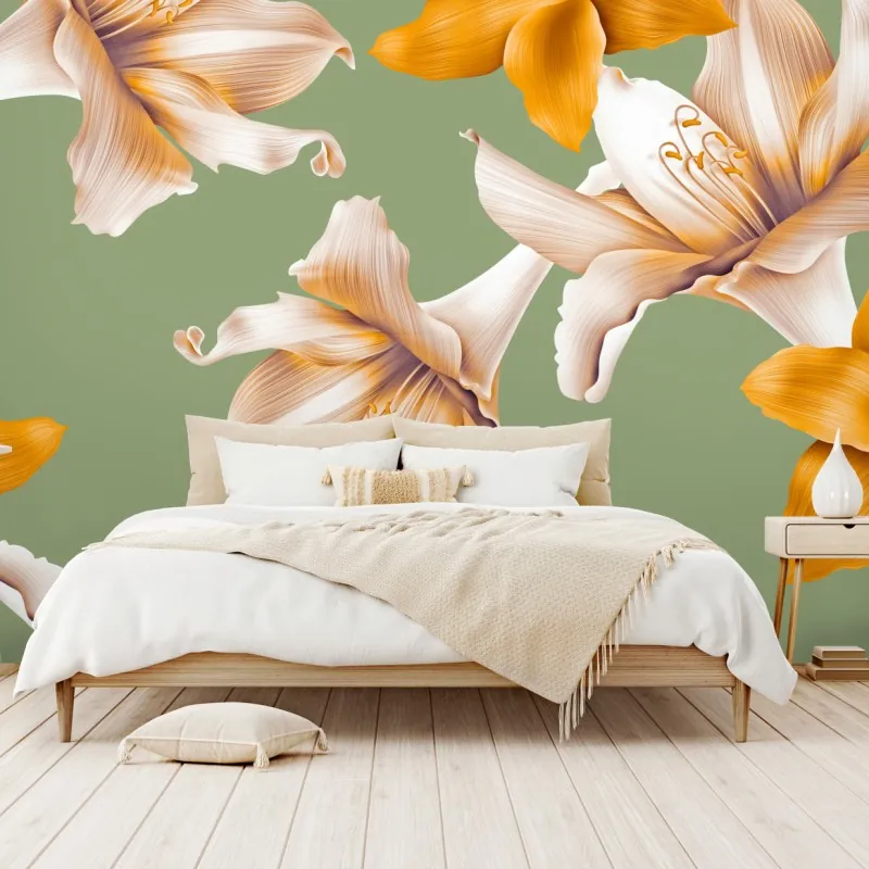 Wall mural golden lily botanical pattern