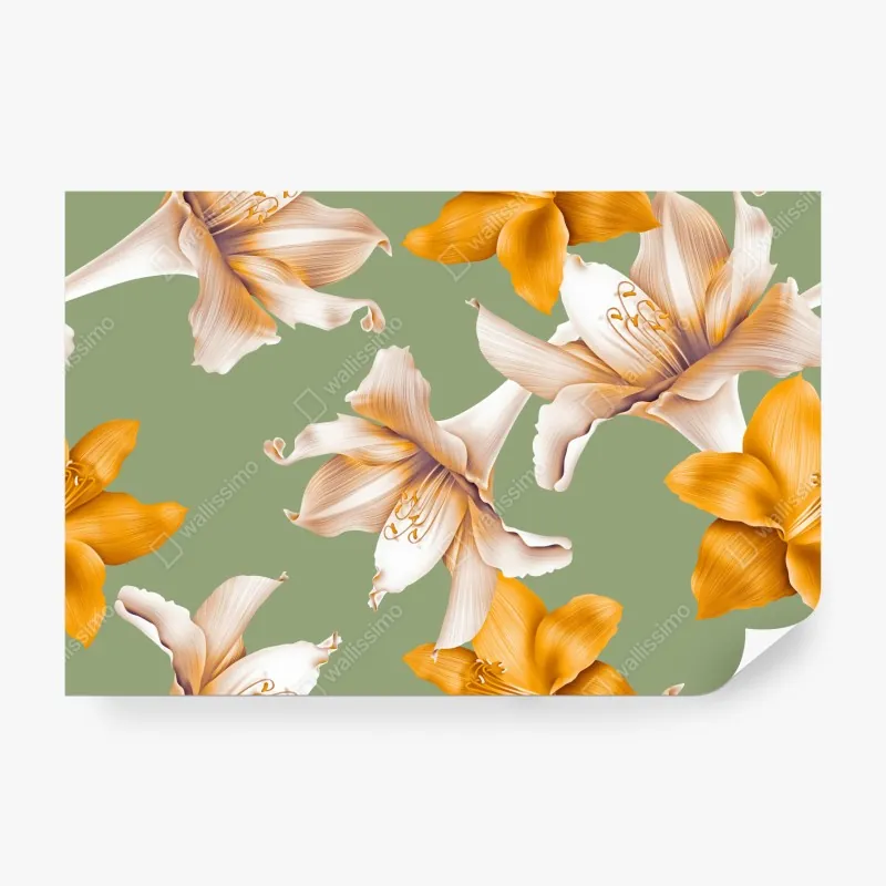 Wall mural golden lily botanical pattern