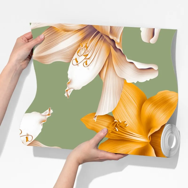 Fototapeta złote lilie wzór botaniczny – Wallissimo® Fototapeta złote lilie wzór botaniczny – Wallissimo®