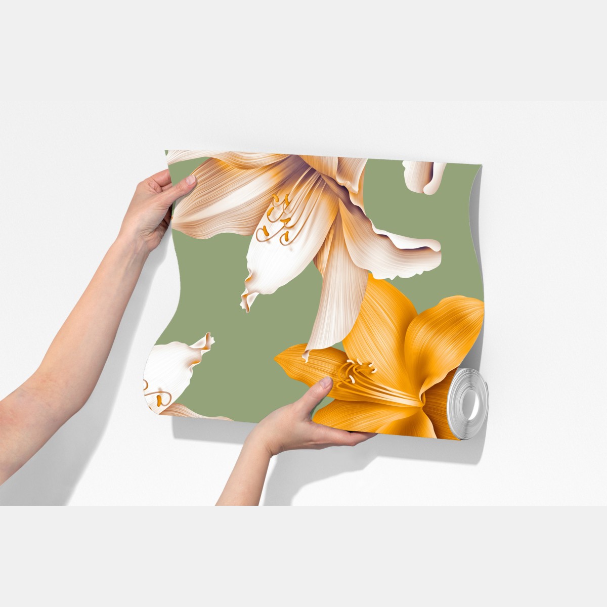 Fototapeta złote lilie wzór botaniczny – Wallissimo® Fototapeta złote lilie wzór botaniczny – Wallissimo®