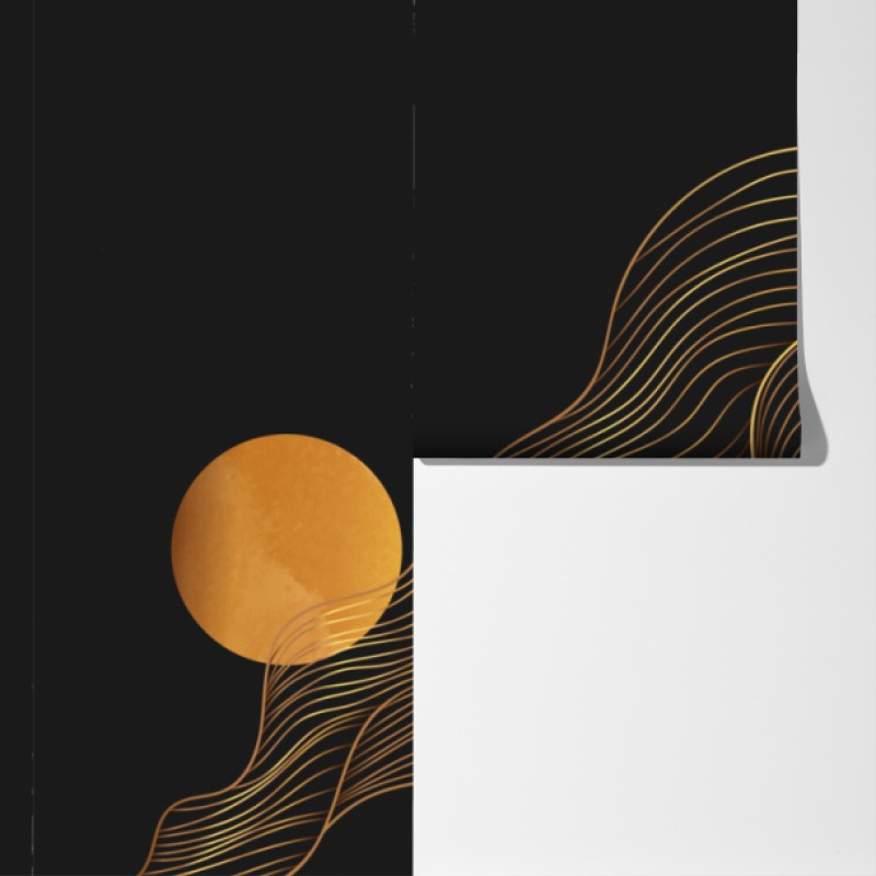 Fototapeta złote fale na czarnym tle — abstrakcyjna kompozycja – Wallissimo® Fototapeta złote fale na czarnym tle — abstrakcyjna kompozycja – Wallissimo®