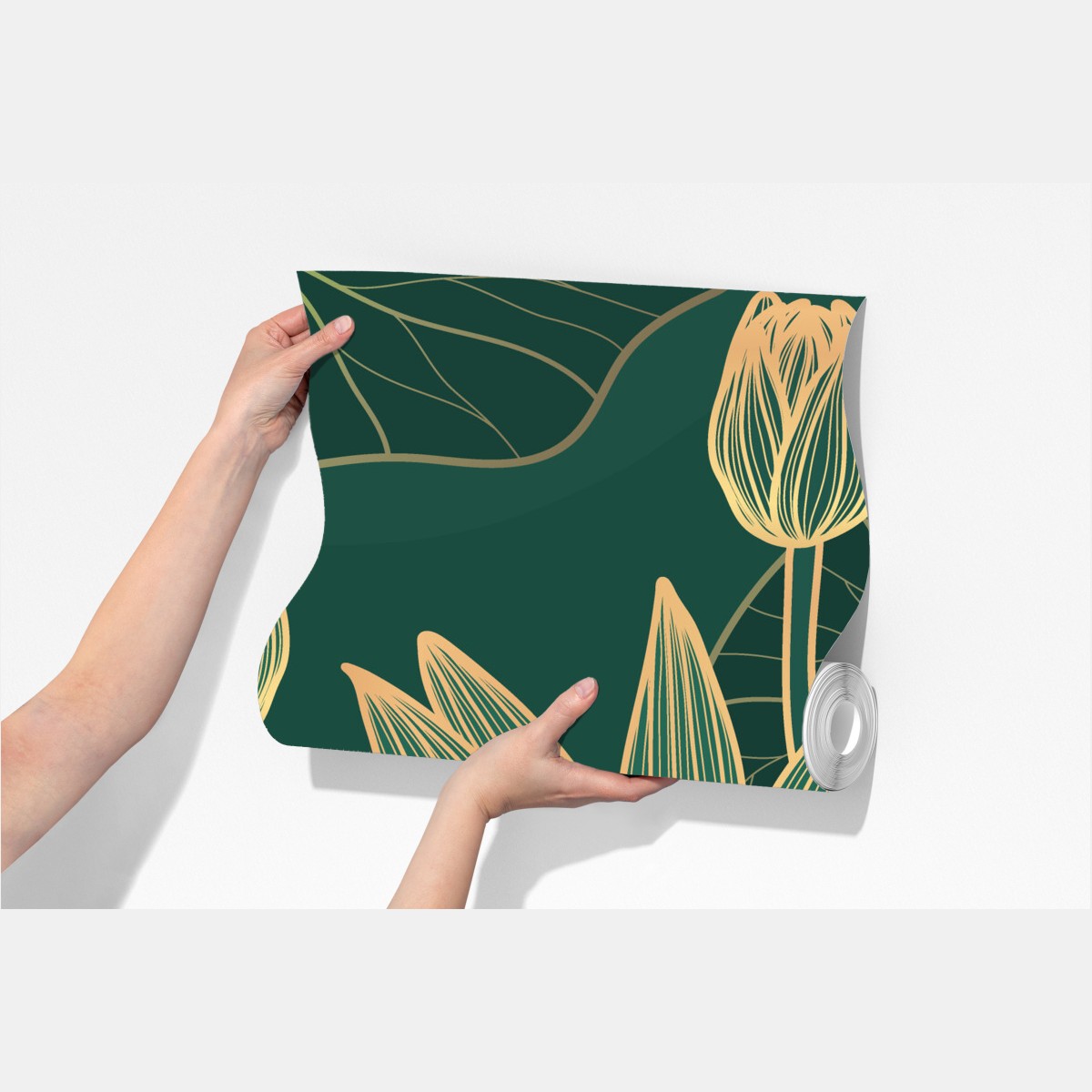 Fototapeta złote kwiaty lotosu na zielonym tle – Wallissimo® Fototapeta złote kwiaty lotosu na zielonym tle – Wallissimo®