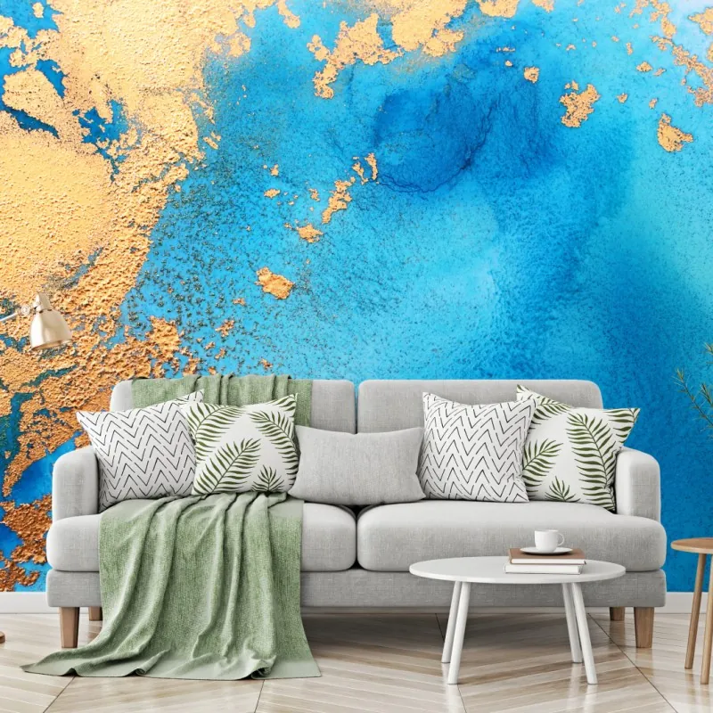 Wall mural blue and gold abstract ocean texture