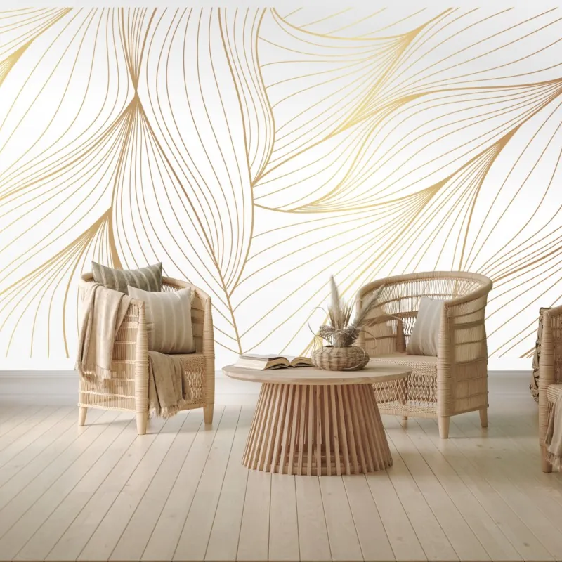 Wall mural golden flowing lines abstract design