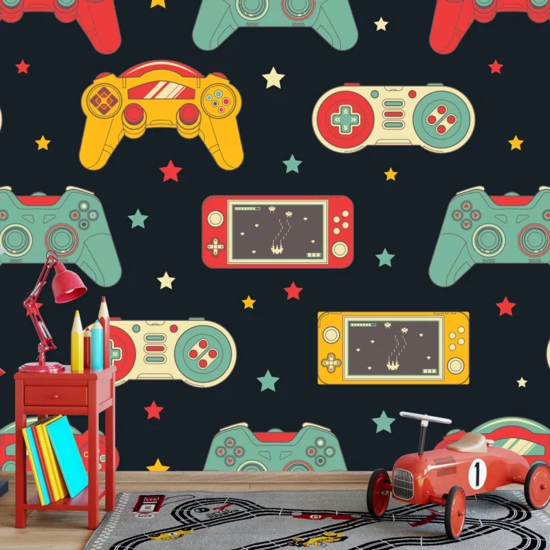 Wall mural retro game controller pattern