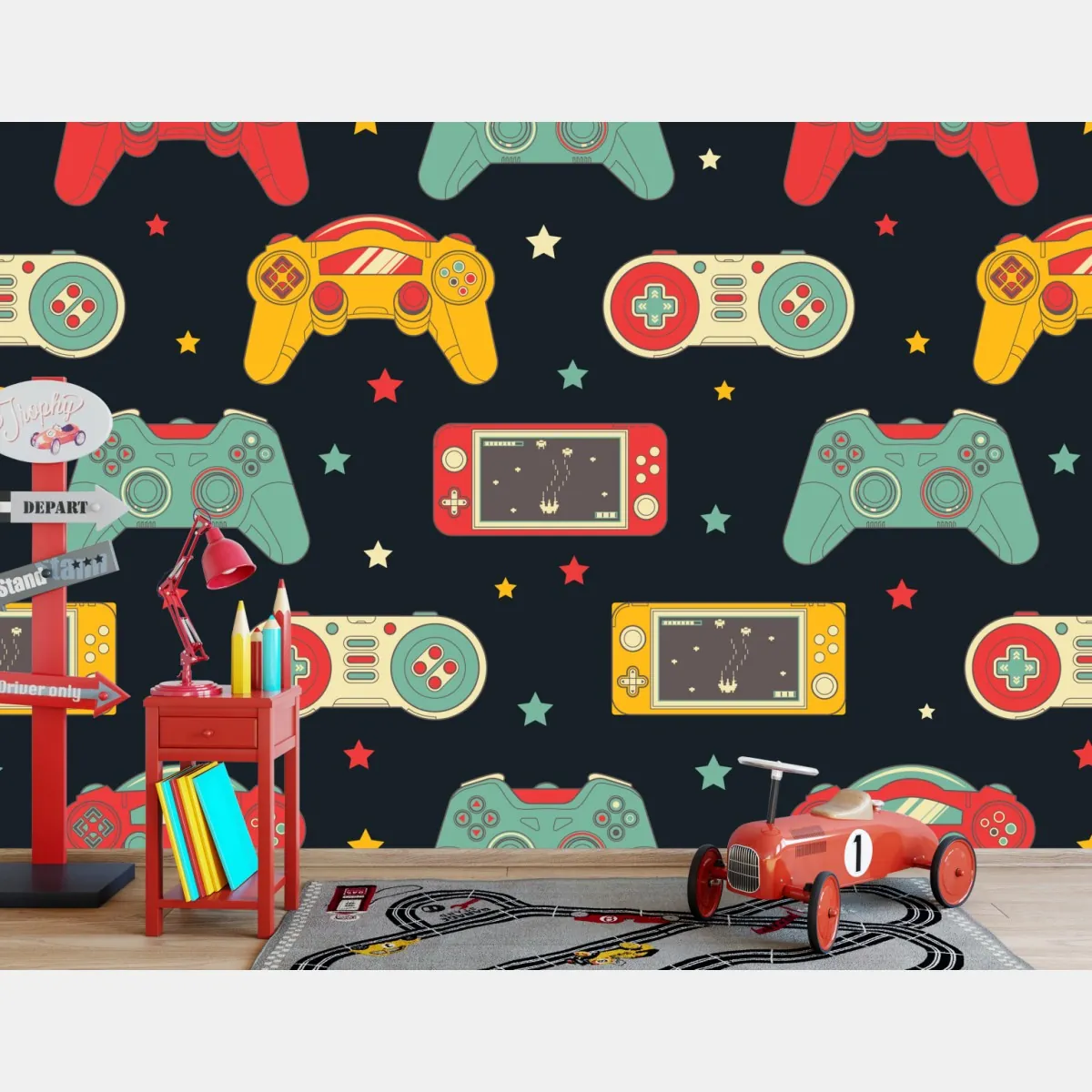 Fototapeta wzór retro padów do gier – Wallissimo® Fototapeta wzór retro padów do gier – Wallissimo®