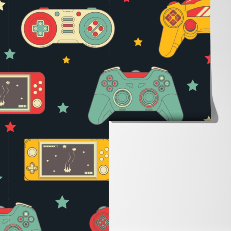 Fototapeta wzór retro padów do gier – Wallissimo® Fototapeta wzór retro padów do gier – Wallissimo®