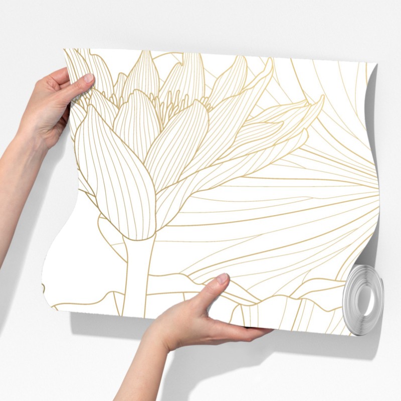 Fototapeta delikatny złoty rysunek kwiatowy – Wallissimo® Fototapeta delikatny złoty rysunek kwiatowy – Wallissimo®