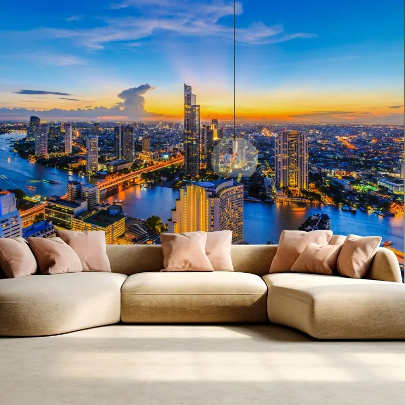 Wall mural vibrant city skyline at dusk