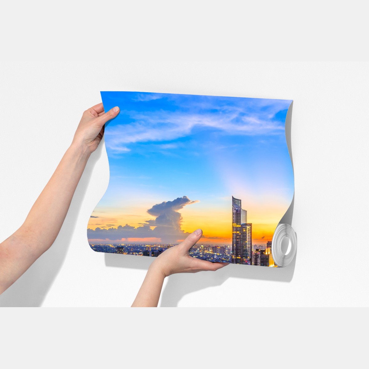 Fototapeta tętniąca życiem panorama miasta o zmierzchu – Wallissimo® Fototapeta tętniąca życiem panorama miasta o zmierzchu – Wallissimo®