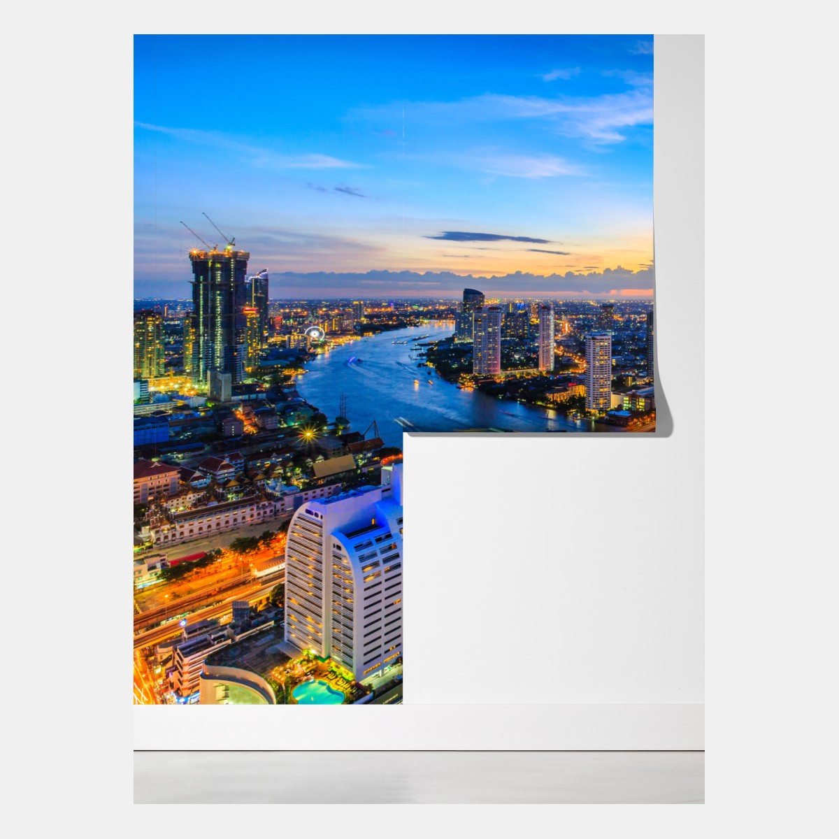 Fototapeta tętniąca życiem panorama miasta o zmierzchu – Wallissimo® Fototapeta tętniąca życiem panorama miasta o zmierzchu – Wallissimo®