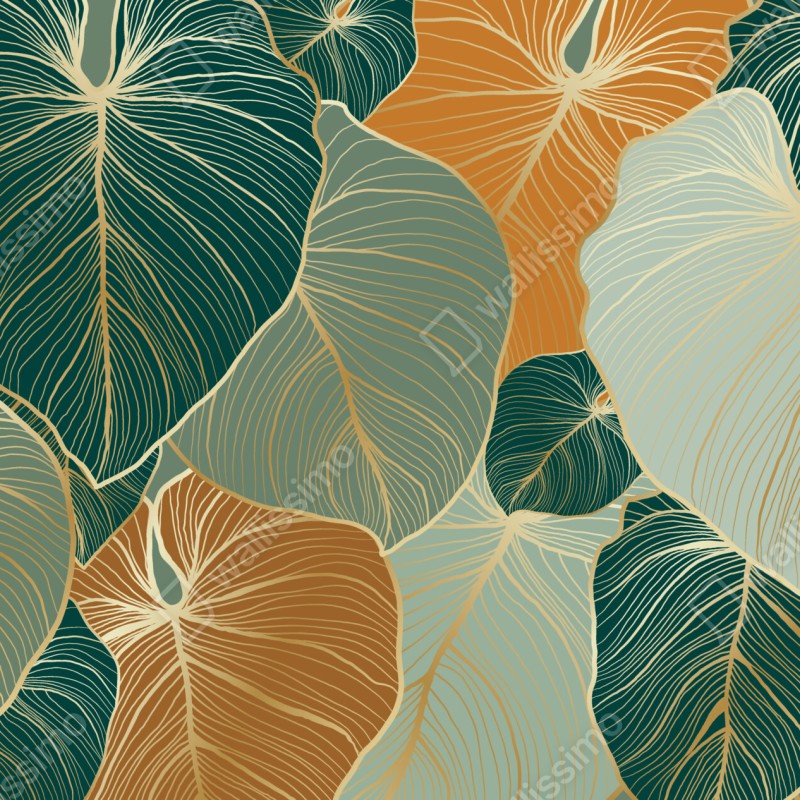 Fototapeta turkusowy i złoty botaniczny wzór liści – Wallissimo® Fototapeta turkusowy i złoty botaniczny wzór liści – Wallissimo®