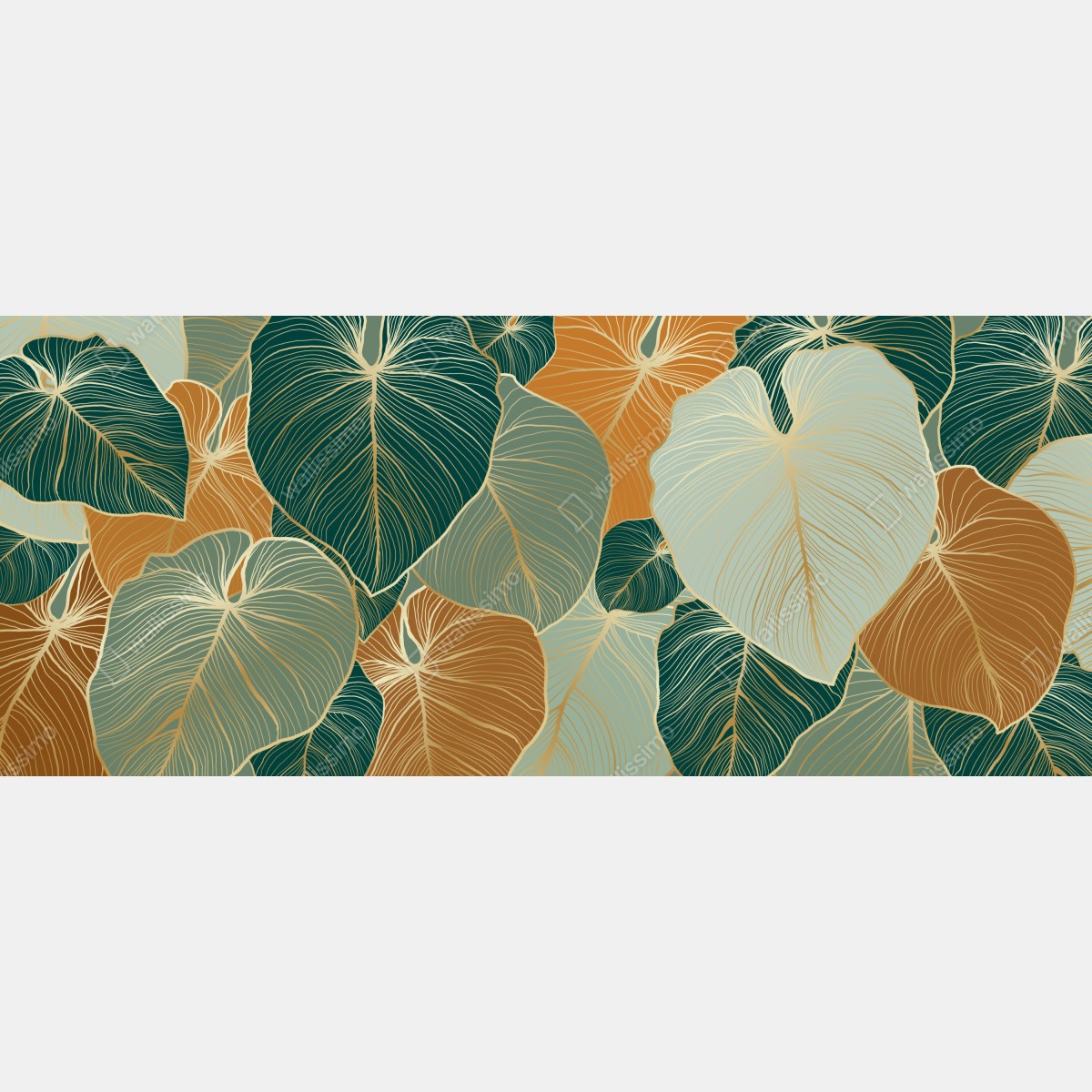 Fototapeta turkusowy i złoty botaniczny wzór liści – Wallissimo® Fototapeta turkusowy i złoty botaniczny wzór liści – Wallissimo®