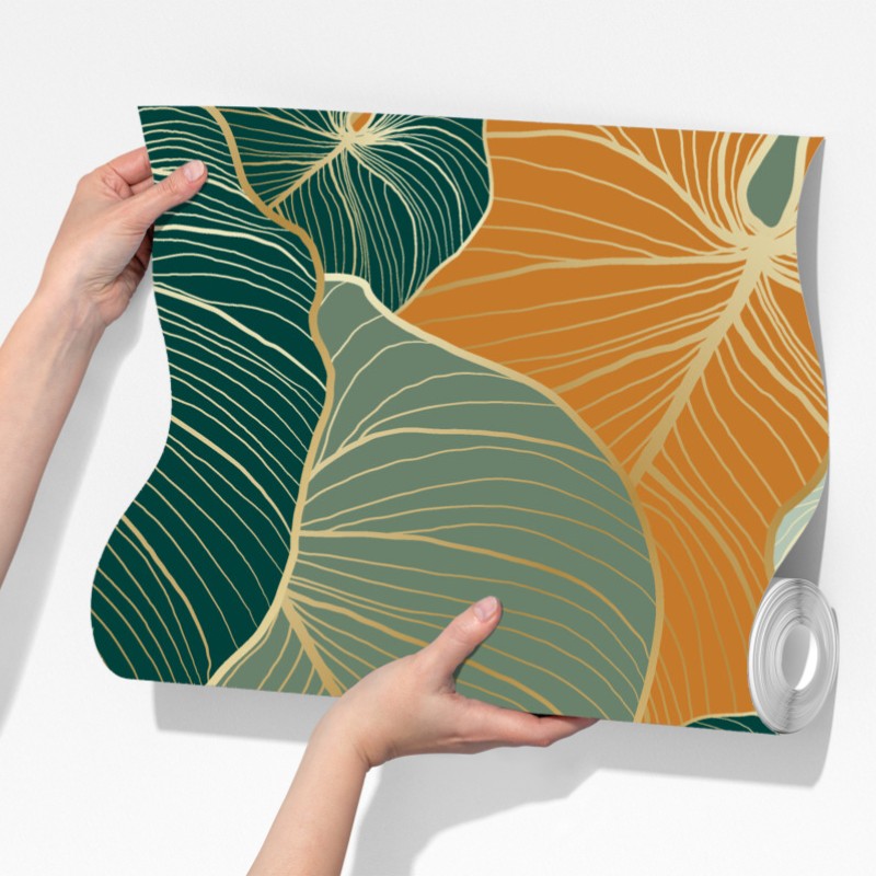 Fototapeta turkusowy i złoty botaniczny wzór liści – Wallissimo® Fototapeta turkusowy i złoty botaniczny wzór liści – Wallissimo®