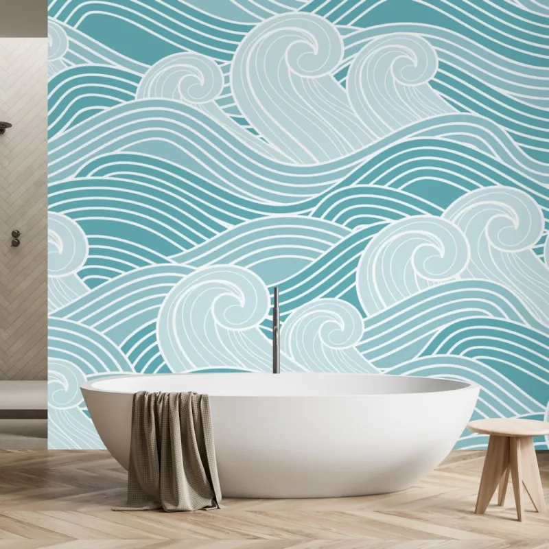 Wall mural serene turquoise wave pattern