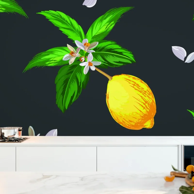 Wall mural vibrant lemon botanical pattern