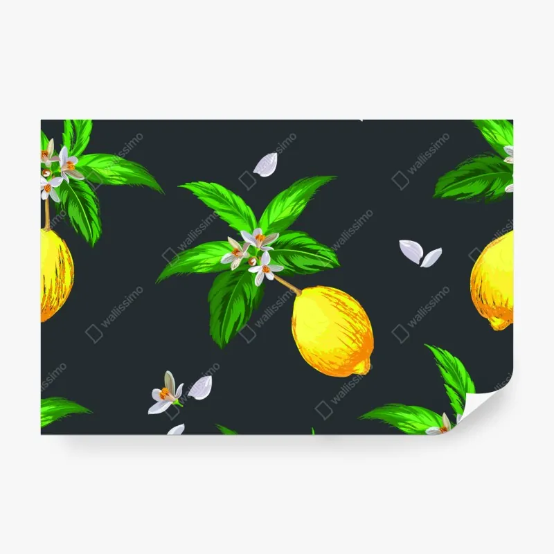 Wall mural vibrant lemon botanical pattern