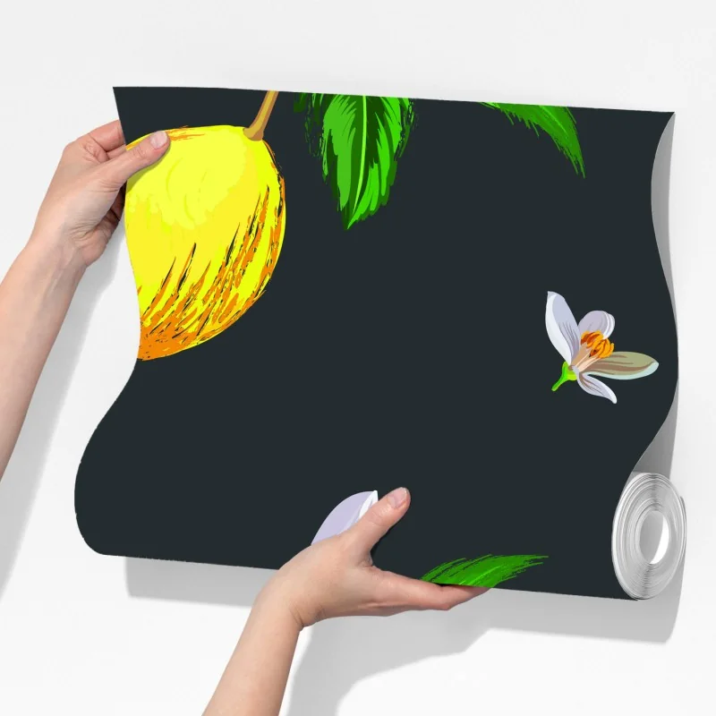 Fototapeta żywy wzór z cytrynami i liśćmi – Wallissimo® Fototapeta żywy wzór z cytrynami i liśćmi – Wallissimo®