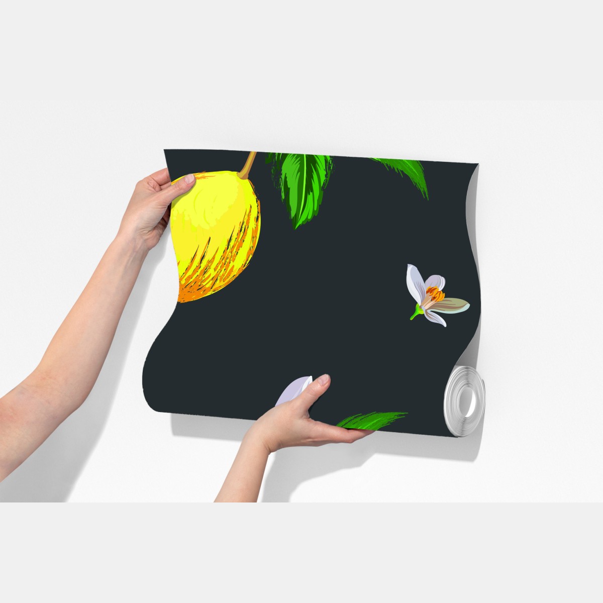 Fototapeta żywy wzór z cytrynami i liśćmi – Wallissimo® Fototapeta żywy wzór z cytrynami i liśćmi – Wallissimo®