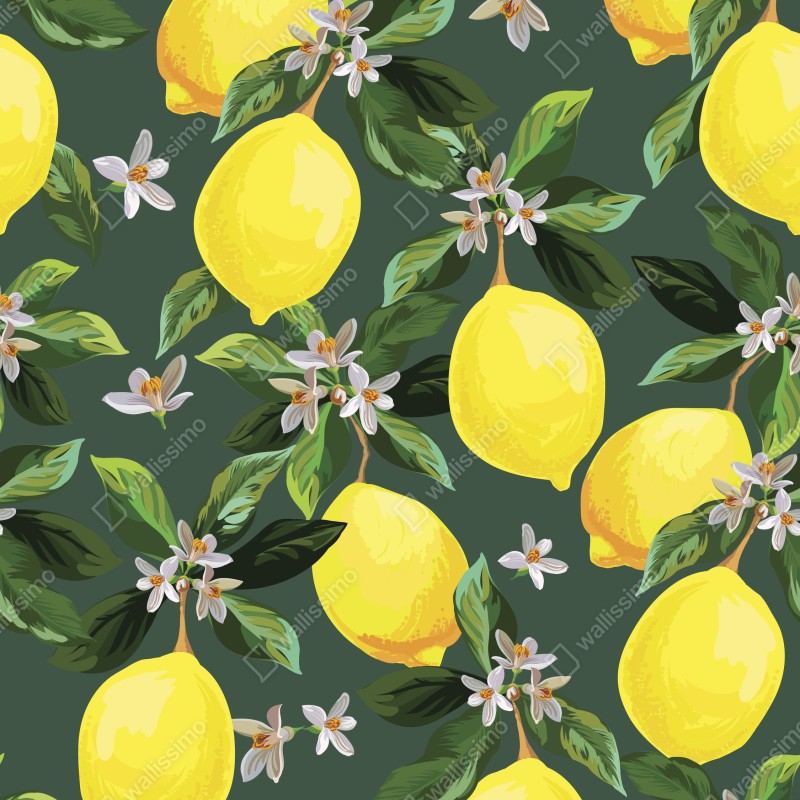 Fototapeta botaniczny wzór z cytrynami – Wallissimo® Fototapeta botaniczny wzór z cytrynami – Wallissimo®