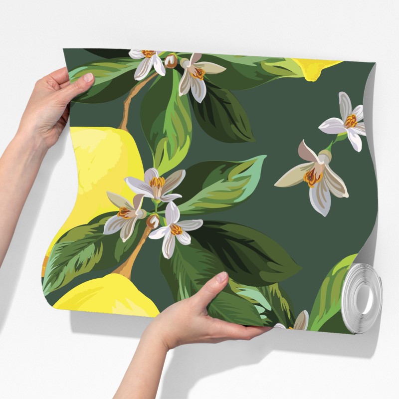 Fototapeta botaniczny wzór z cytrynami – Wallissimo® Fototapeta botaniczny wzór z cytrynami – Wallissimo®