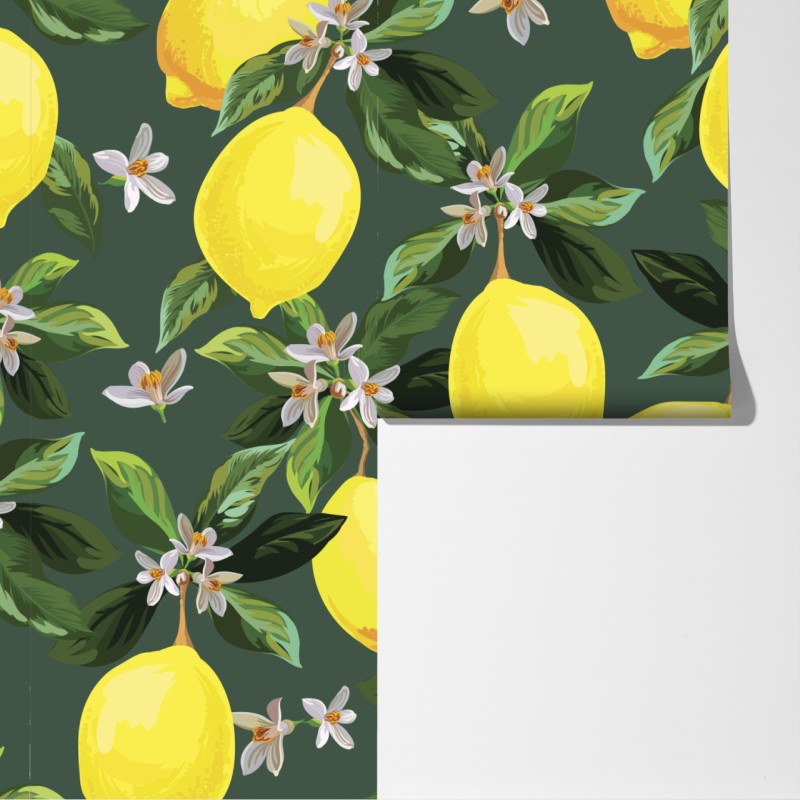 Fototapeta botaniczny wzór z cytrynami – Wallissimo® Fototapeta botaniczny wzór z cytrynami – Wallissimo®