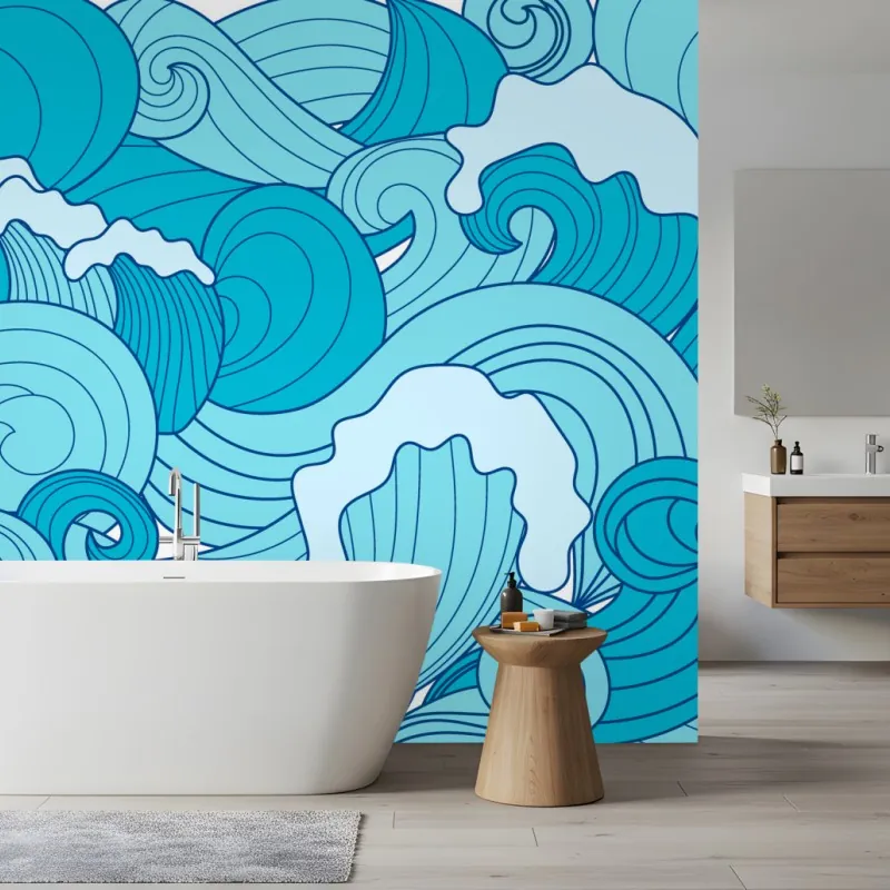 Wall mural blue ocean waves pattern