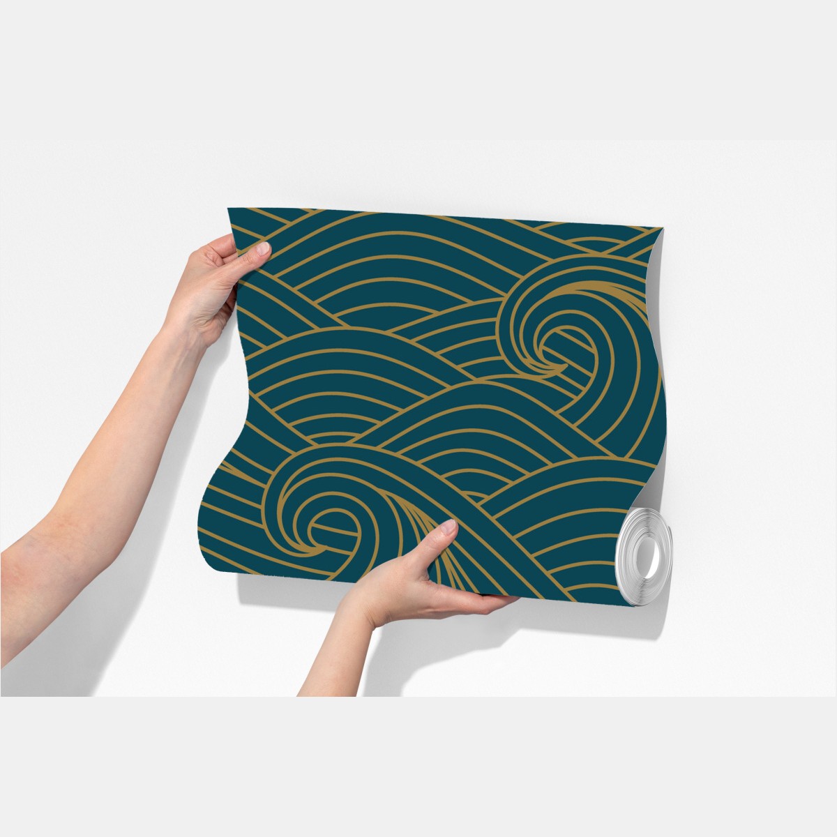 Fototapeta turkusowy wzór fal ze złotymi liniami – Wallissimo® Fototapeta turkusowy wzór fal ze złotymi liniami – Wallissimo®