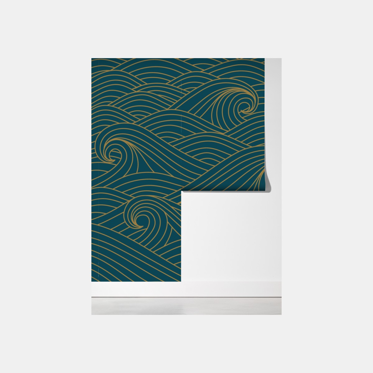 Fototapeta turkusowy wzór fal ze złotymi liniami – Wallissimo® Fototapeta turkusowy wzór fal ze złotymi liniami – Wallissimo®