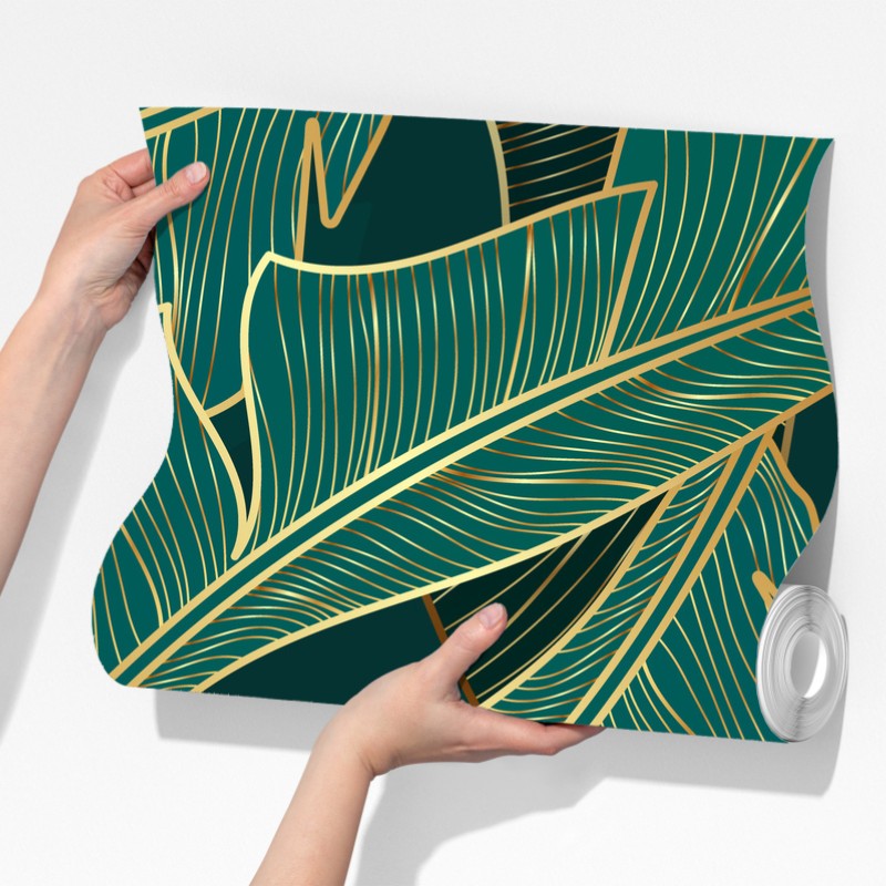 Fototapeta złote tropikalne liście bananowca – Wallissimo® Fototapeta złote tropikalne liście bananowca – Wallissimo®