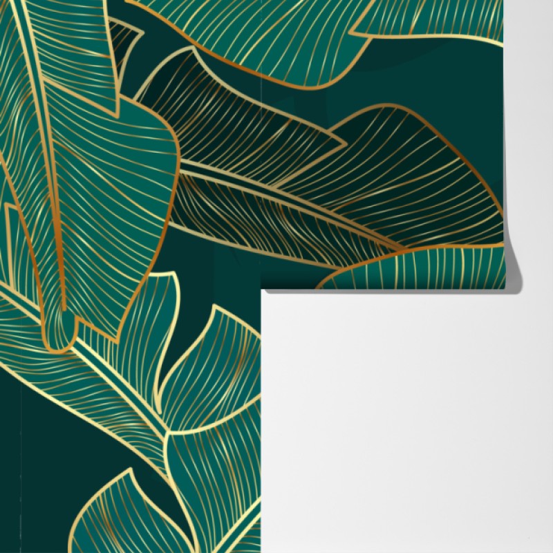 Fototapeta złote tropikalne liście bananowca – Wallissimo® Fototapeta złote tropikalne liście bananowca – Wallissimo®