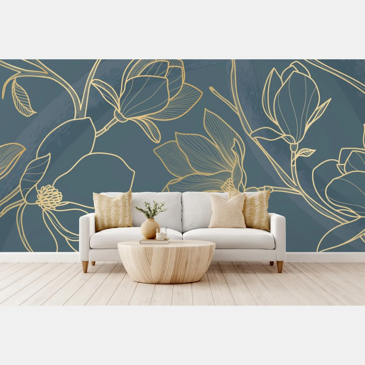 Fototapeta złota magnolia na turkusowym tle – Wallissimo® Fototapeta złota magnolia na turkusowym tle – Wallissimo®
