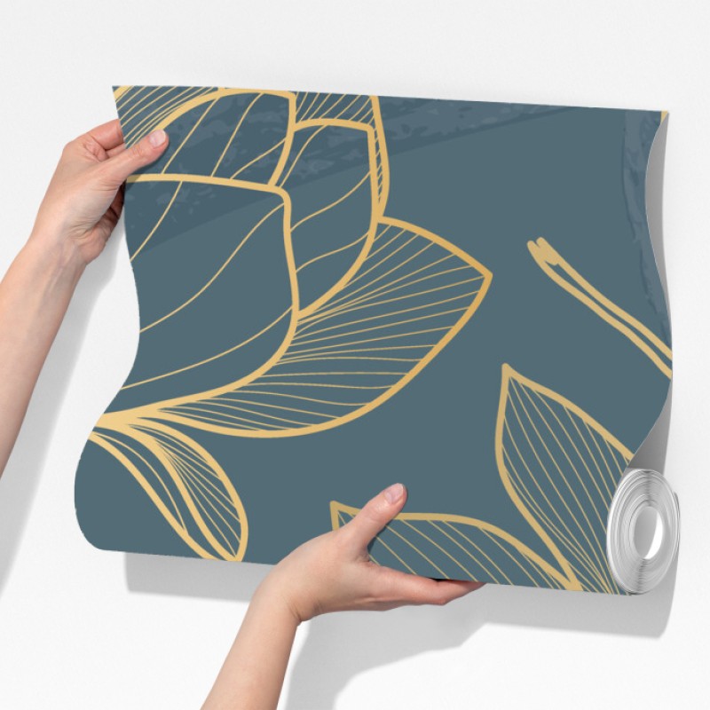 Fototapeta złota magnolia na turkusowym tle – Wallissimo® Fototapeta złota magnolia na turkusowym tle – Wallissimo®