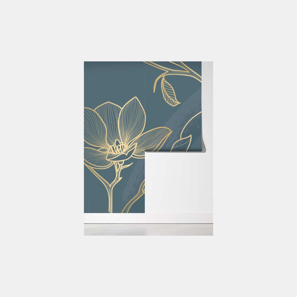 Fototapeta złota magnolia na turkusowym tle – Wallissimo® Fototapeta złota magnolia na turkusowym tle – Wallissimo®