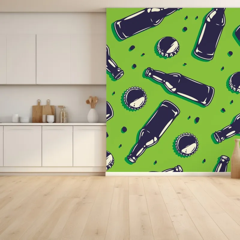 Wall mural green beer bottle pop art print