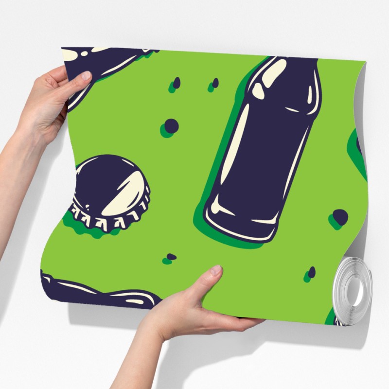 Fototapeta wzór butelek piwa w stylu pop art na zielonym tle – Wallissimo® Fototapeta wzór butelek piwa w stylu pop art na zielonym tle – Wallissimo®