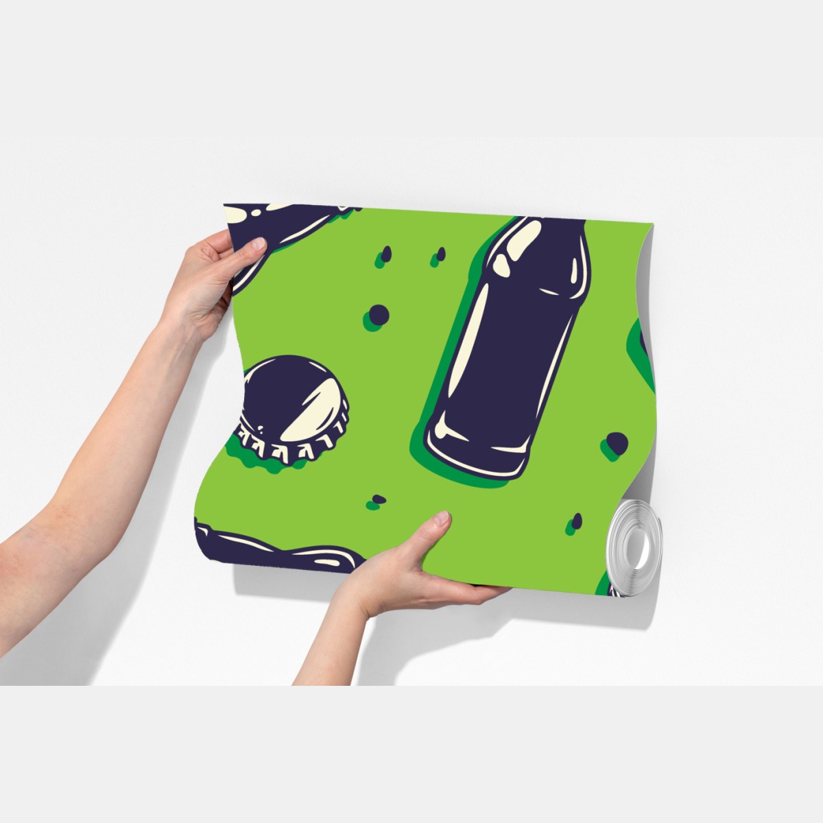 Fototapeta wzór butelek piwa w stylu pop art na zielonym tle – Wallissimo® Fototapeta wzór butelek piwa w stylu pop art na zielonym tle – Wallissimo®