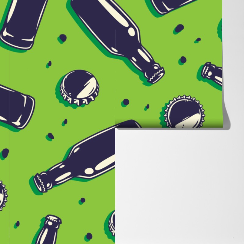 Fototapeta wzór butelek piwa w stylu pop art na zielonym tle – Wallissimo® Fototapeta wzór butelek piwa w stylu pop art na zielonym tle – Wallissimo®