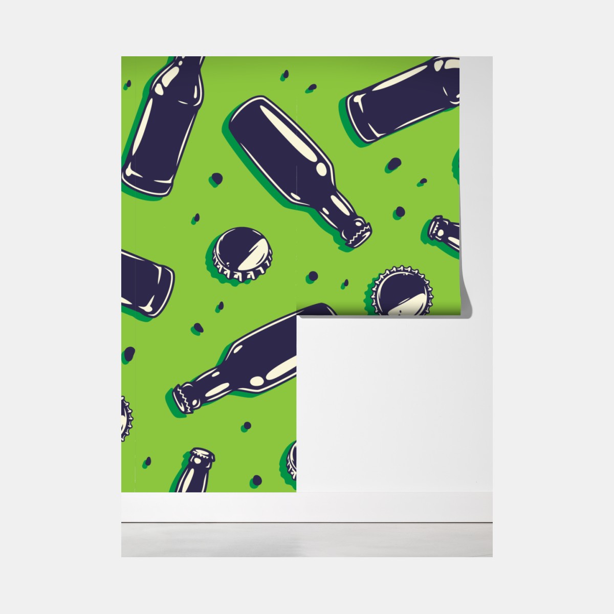 Fototapeta wzór butelek piwa w stylu pop art na zielonym tle – Wallissimo® Fototapeta wzór butelek piwa w stylu pop art na zielonym tle – Wallissimo®