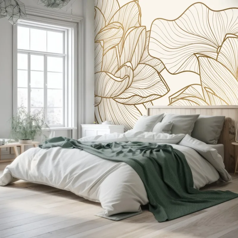 Wall mural elegant gold line floral illustration