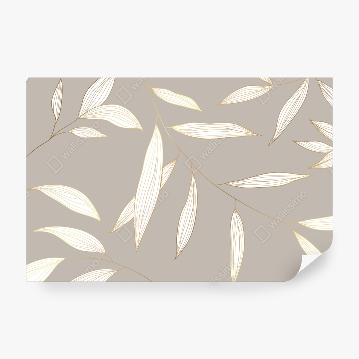 Fototapeta delikatne liście z złotym obrysem na beżowym tle – Wallissimo® Fototapeta delikatne liście z złotym obrysem na beżowym tle – Wallissimo®