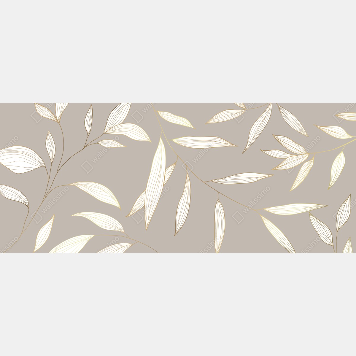 Fototapeta delikatne liście z złotym obrysem na beżowym tle – Wallissimo® Fototapeta delikatne liście z złotym obrysem na beżowym tle – Wallissimo®
