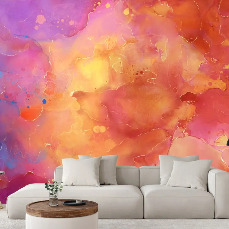 Wall mural vibrant watercolor abstract in warm hues