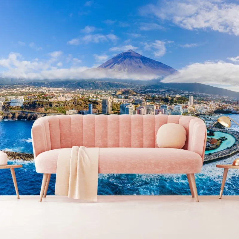 Wall mural aerial panorama of Tenerife coastline with Mount Teide