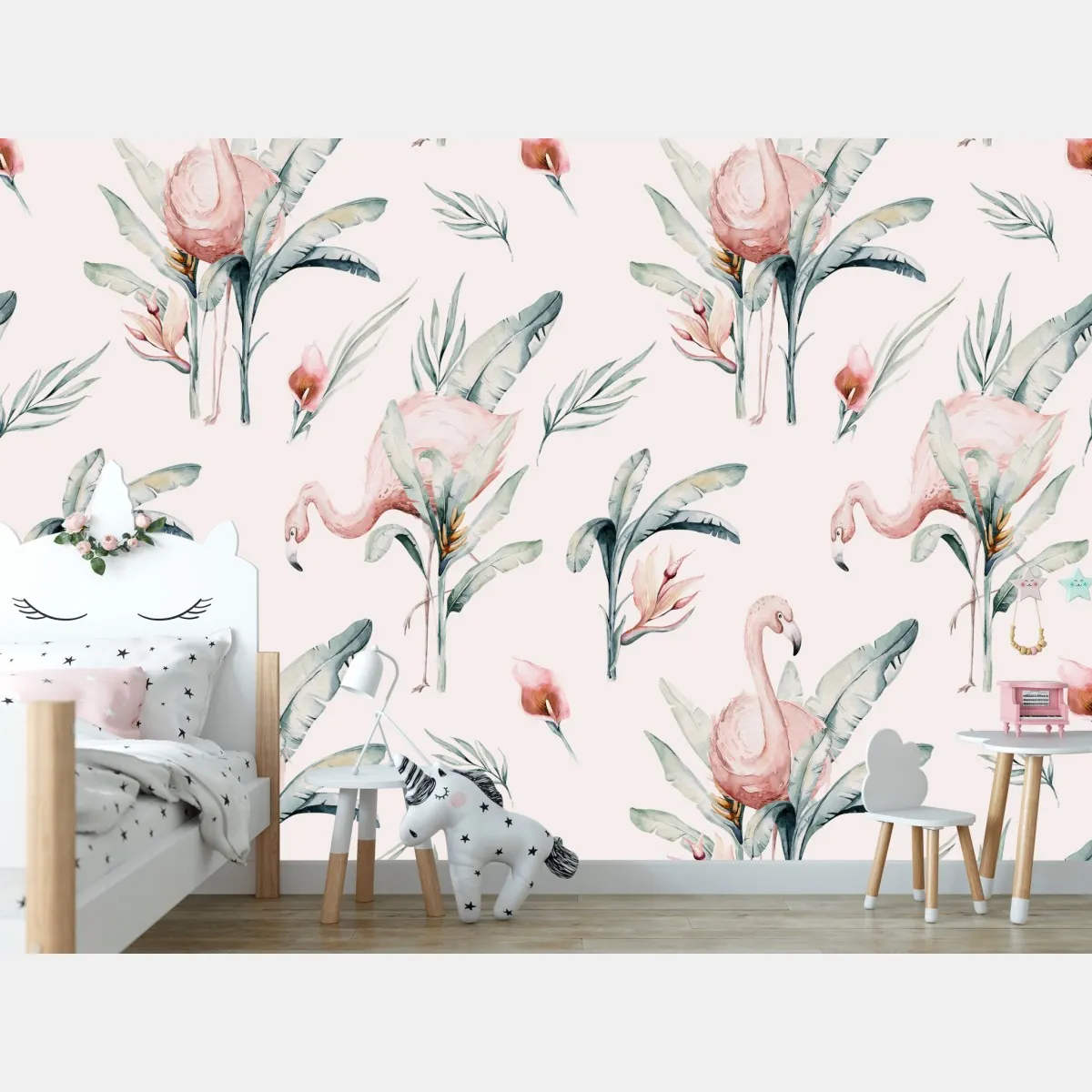 Fototapeta akwarelowy wzór z flamingami – Wallissimo® Fototapeta akwarelowy wzór z flamingami – Wallissimo®