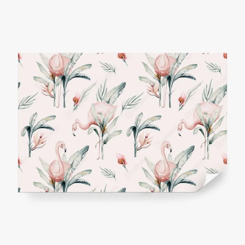 Wall mural watercolor flamingo tropical pattern