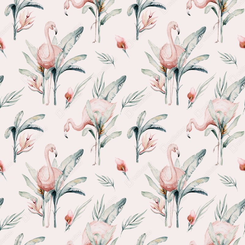 Fototapeta akwarelowy wzór z flamingami – Wallissimo® Fototapeta akwarelowy wzór z flamingami – Wallissimo®