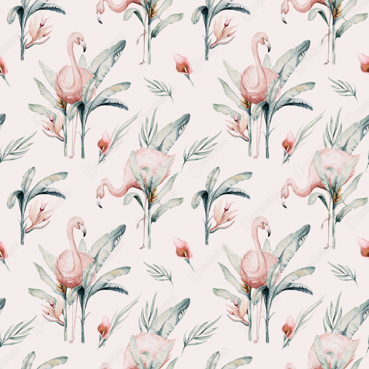 Fototapeta akwarelowy wzór z flamingami – Wallissimo® Fototapeta akwarelowy wzór z flamingami – Wallissimo®