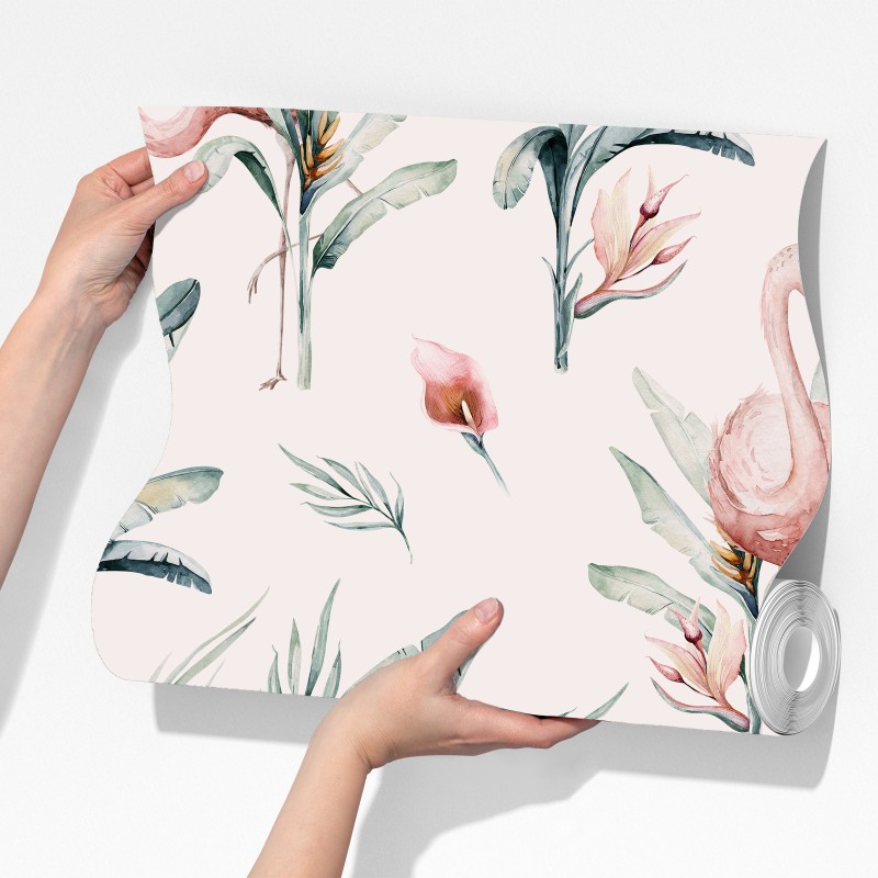 Fototapeta akwarelowy wzór z flamingami – Wallissimo® Fototapeta akwarelowy wzór z flamingami – Wallissimo®